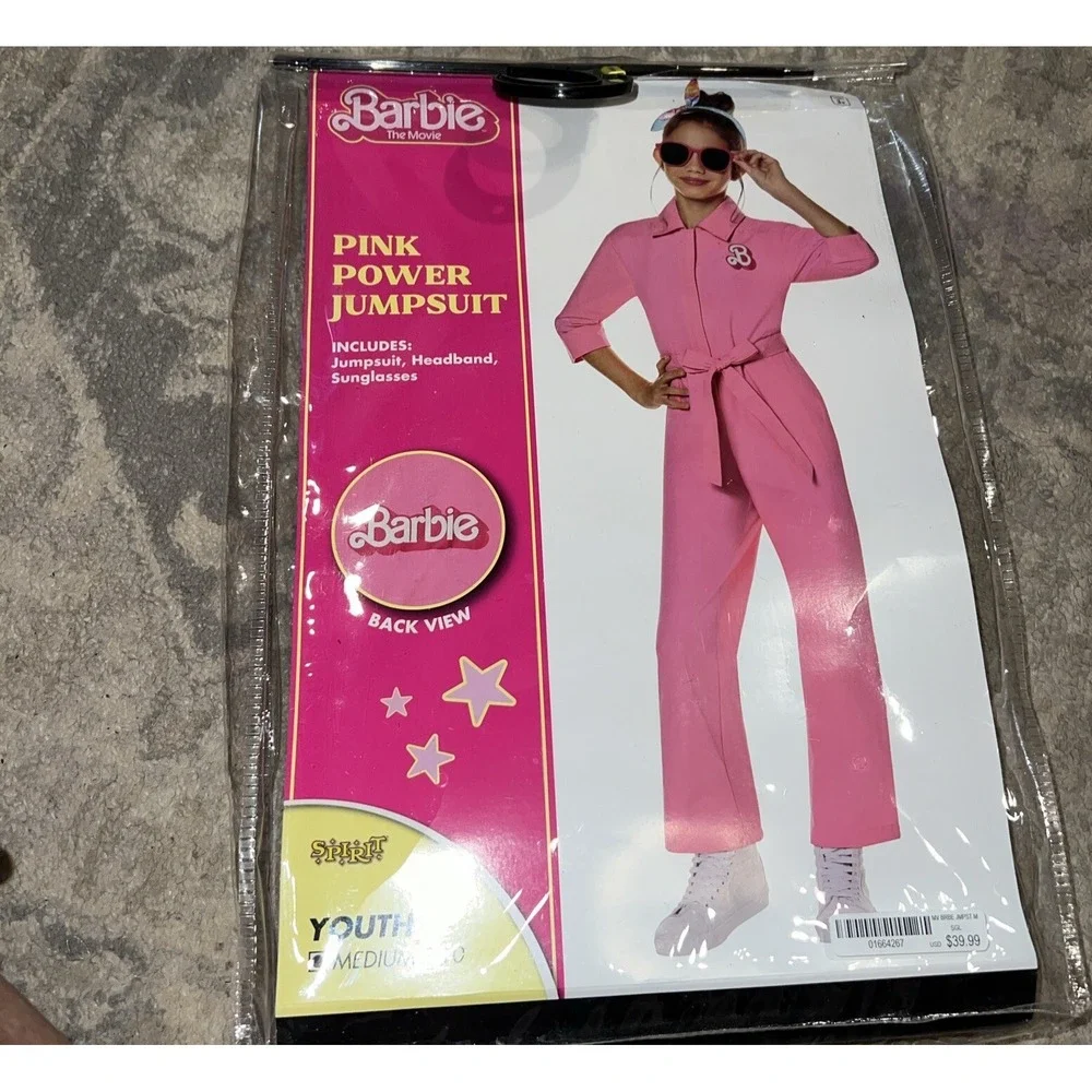 Barbie Movie Youth Costume Pink Power Jumpsuit No Glasses‎ Sz Medium 8-10